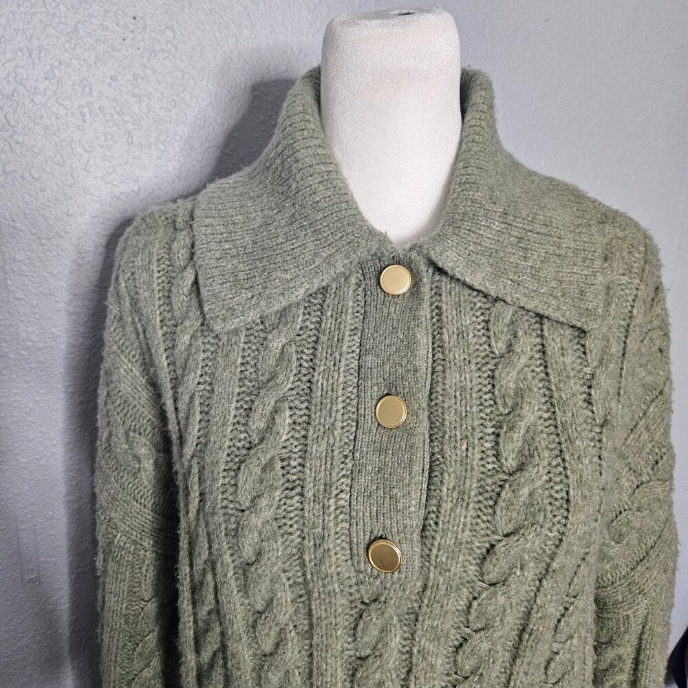 Abercrombie & Fitch Womens Cable Knit Sweater SZ X-Small Wool Blend Green Button